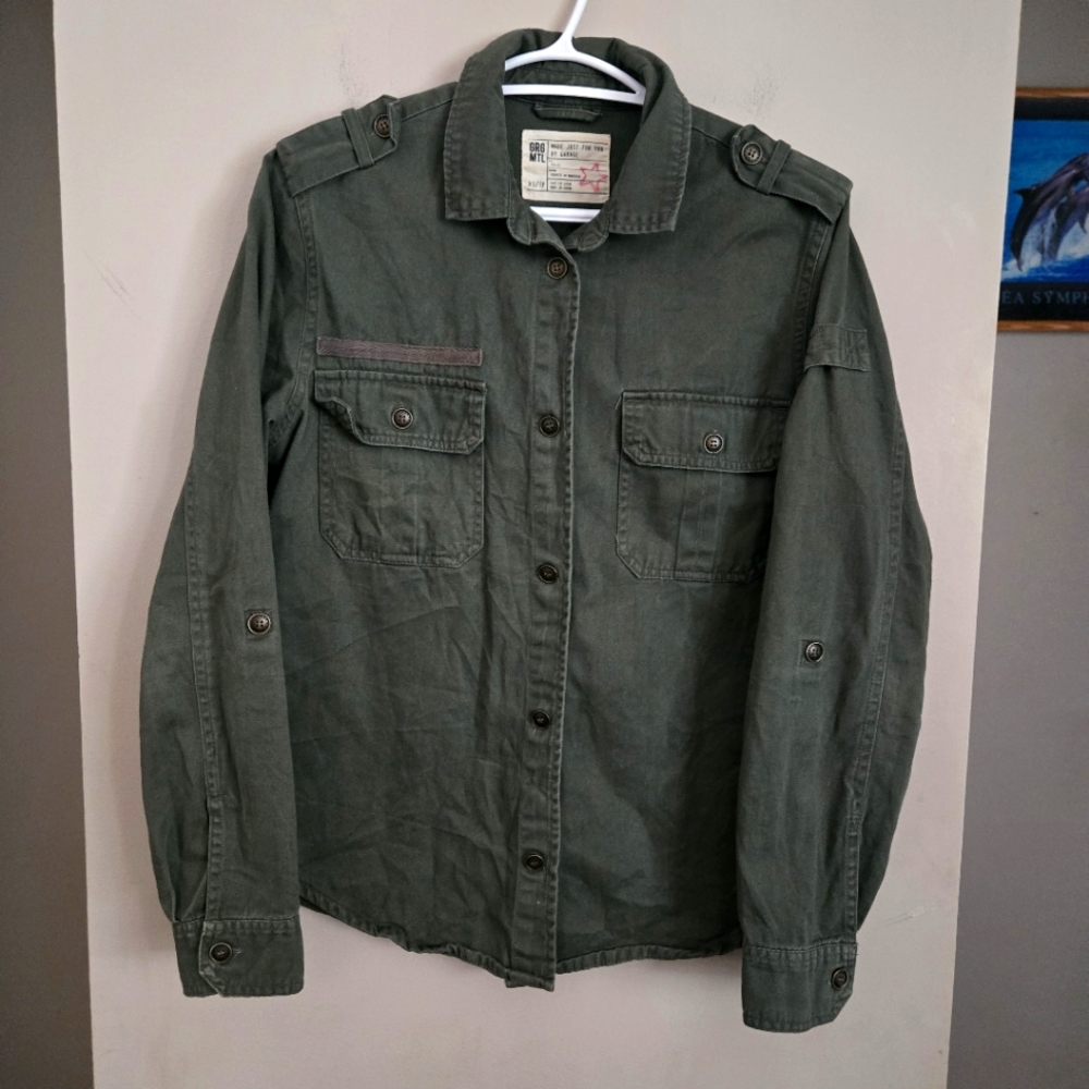 GARAGE Womens Button-Up Military Jacket Army Green Utility Coat XS